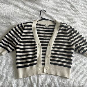 Puff Sleeve Striped Cardigan